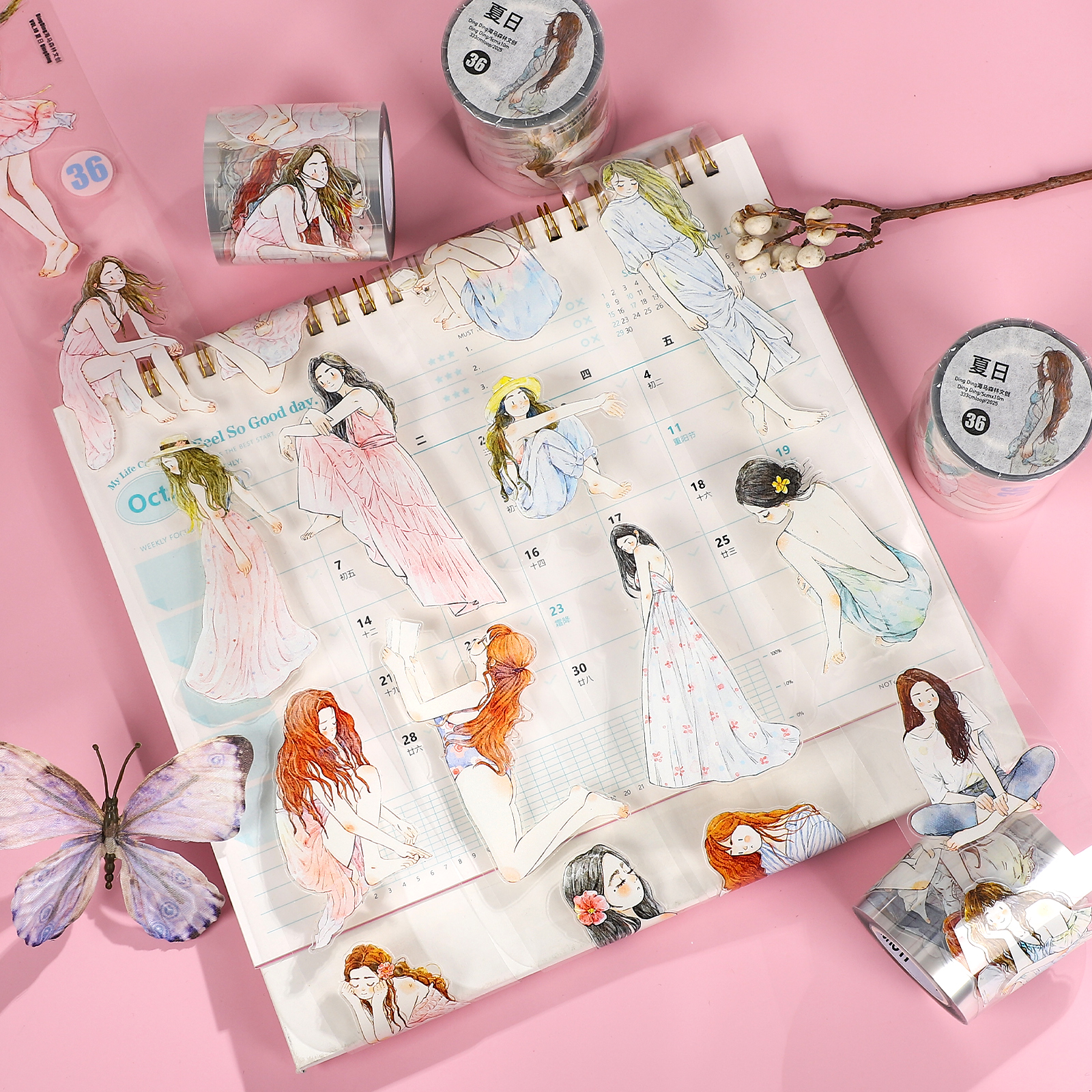 PET 테이프 - 50mm*1000cm 딩딩 빈티지 여름 소녀 의상 캐릭터