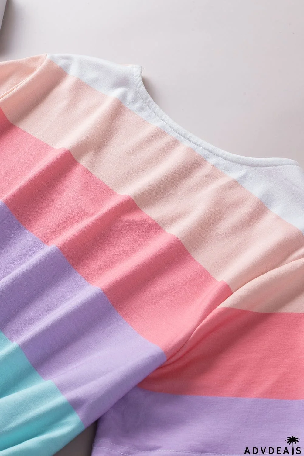 Multicolor Striped Drawstring V Neck T Shirt Dress