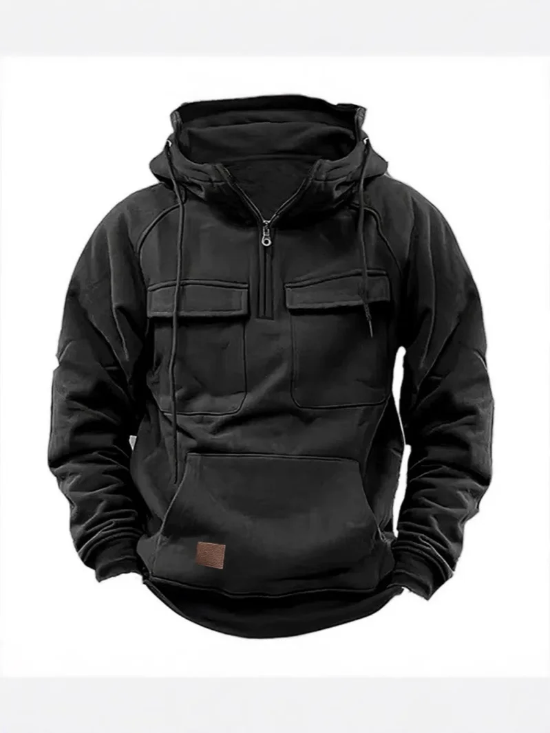 Nigikala Nigikala And Autumn New Men's Hooded Solid Color Sweater Youth Sports Multi-Pocket Coat