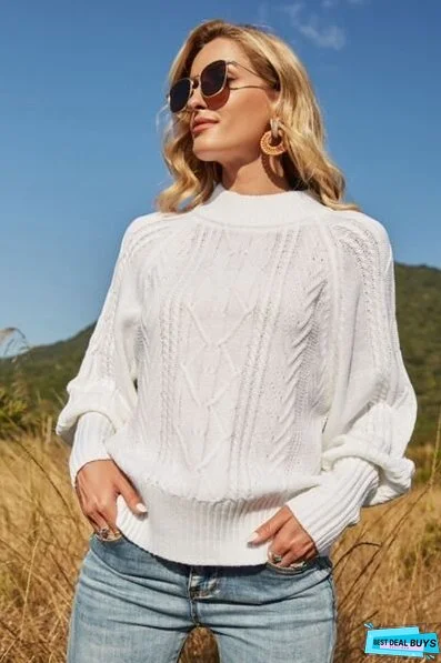 Ribbed Mock Neck Lantern Sleeve Sweater