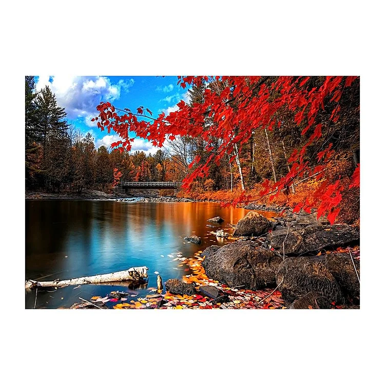 Fall Leaves Lake Round Full Drill Diamond Painting 40X30CM(Canvas) gbfke