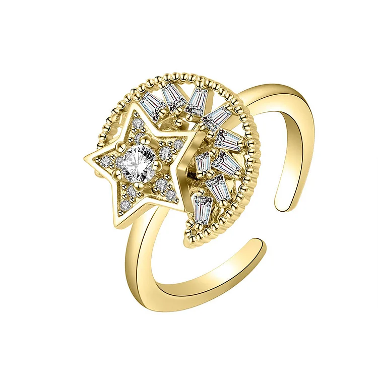 New Rotatable Star Moon Ring