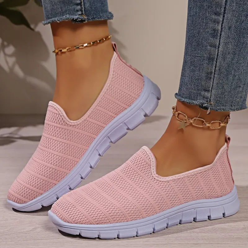 Dams andningsbara stickade slip-on sneakers - avslappnade rund tå i mesh med gummisula, för vardags- och sportkläder, fritidskläder|andningsbar meshdesign|gummidetaljer 6