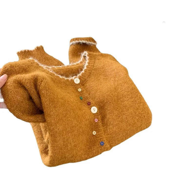 Athvotar Athvotar Retro Wavy Collar Color Button Design Knitted Cardigan Women Loose Soft-Creative Sweater Jacket Autumn