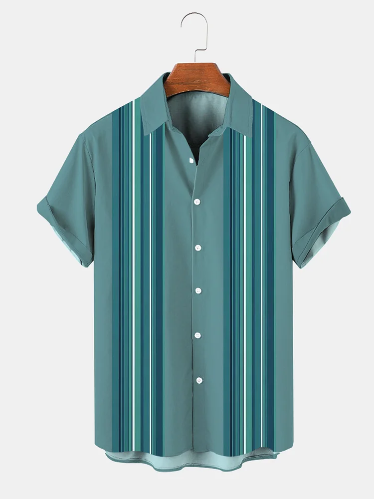Mens Beach Print Casual Breathable Hawaiian Short Sleeve Shirt