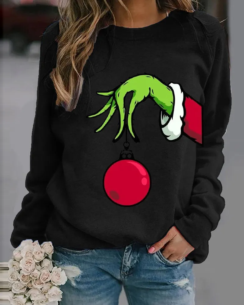 Christmas Grinches Print Long Sleeve Top