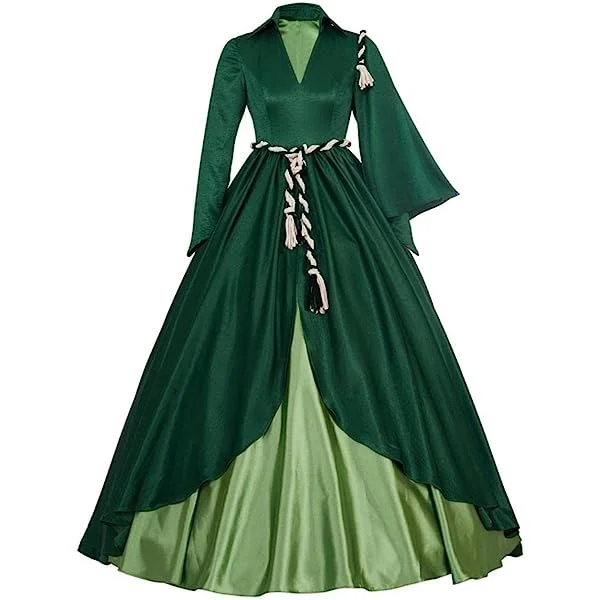 Movie Gone Wind Scarlett Costume Women's Green Curtain Dress
