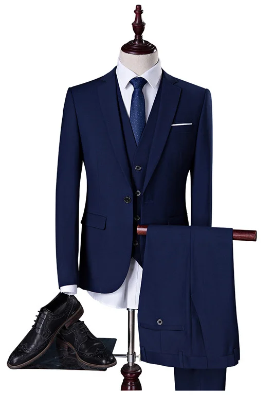 Daisda Classic Navy Blue Slim Fit Wedding Tuxedo With 4 Pieces (Jacket Vest Pants Shirt)