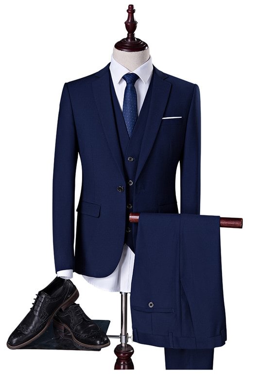 Modest Slim Fit Navy Blue Wedding Tuxedo With 4 Pieces (Jacket Vest Pants Shirt) | Ballbellas Ballbellas