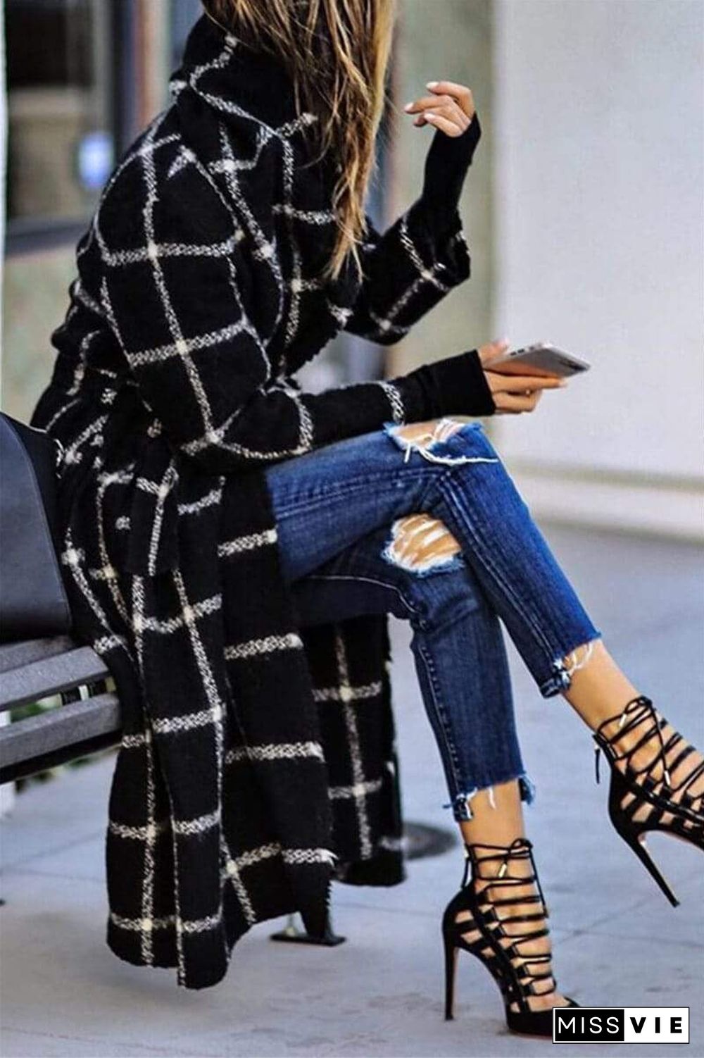 Fashion Casual Plaid Hooded Coat (Only Coat)