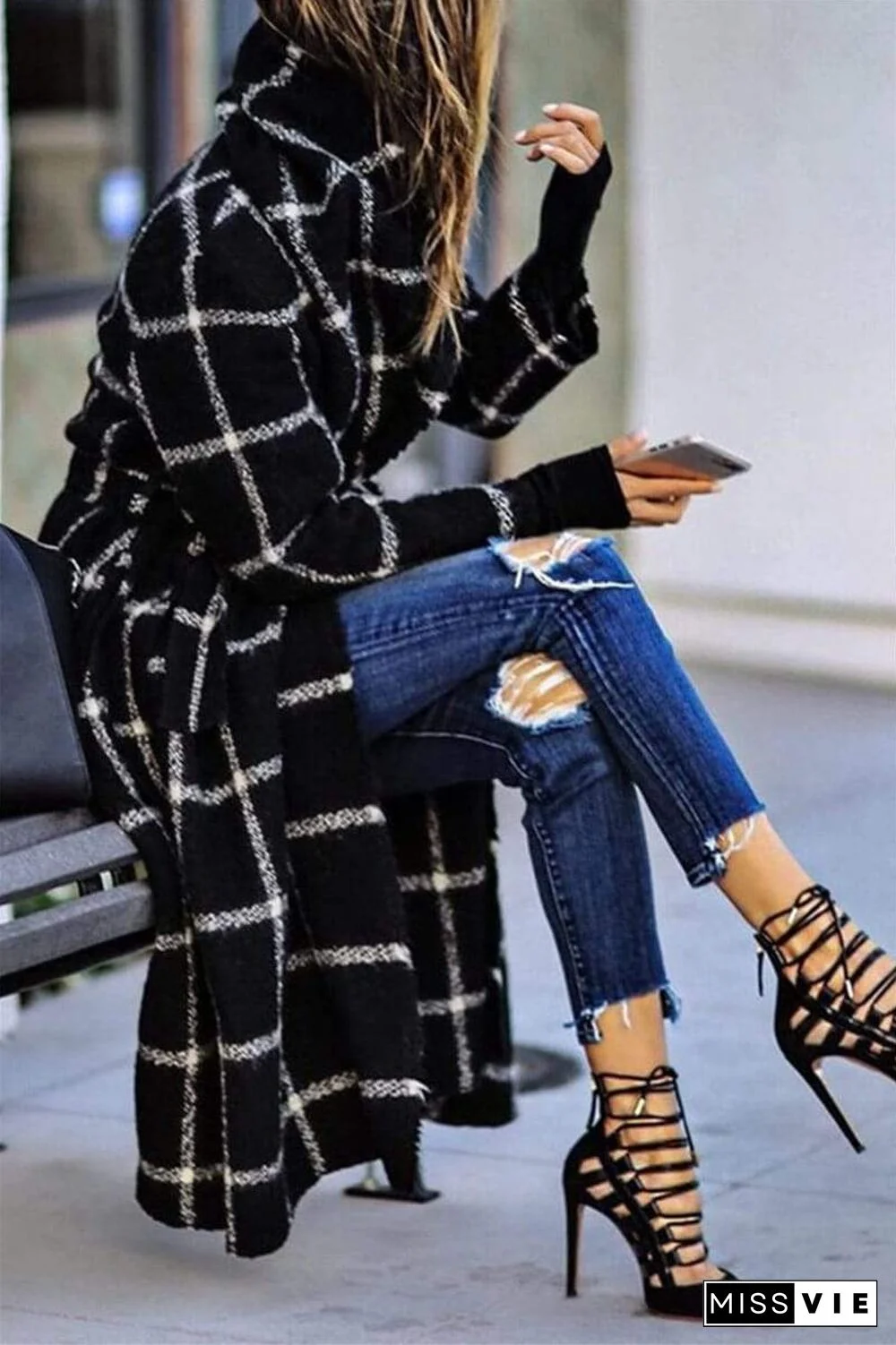 Fashion Casual Plaid Hooded Coat (Only Coat)