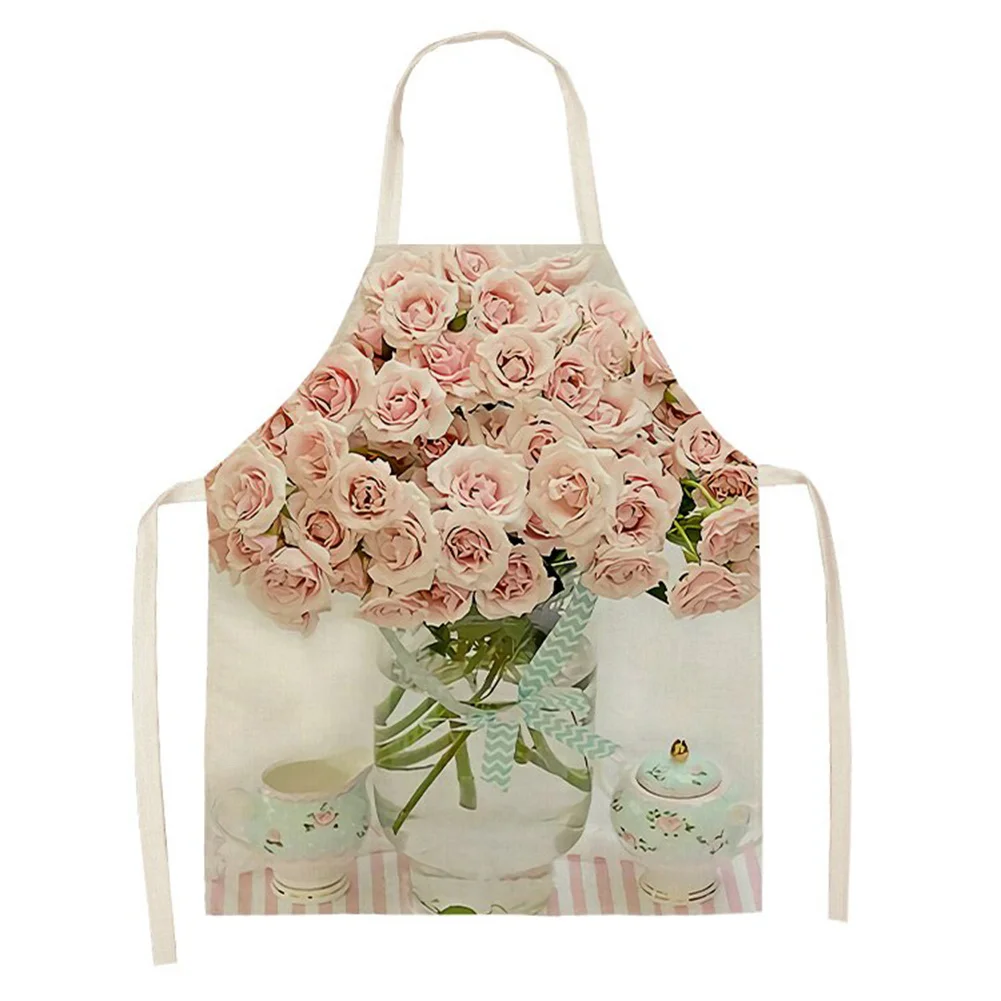 Linen Print Apron - Flower - 68x55cm