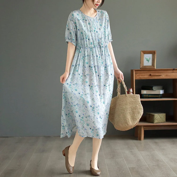 Summer Retro Floral Short Sleeve Midi Dress