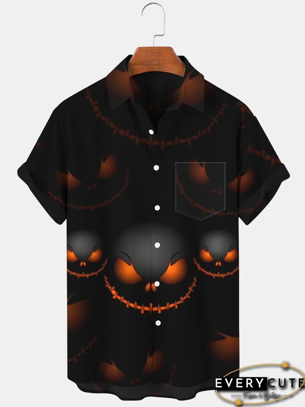 Halloween Pumpkin Men's Shirts With Pocket