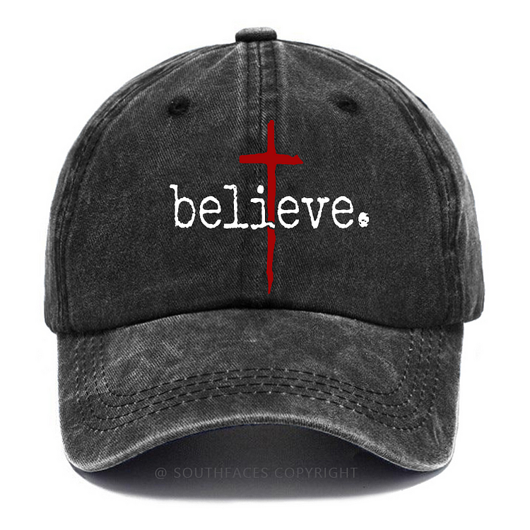 Believe Cross Print Christian Baseball Hat