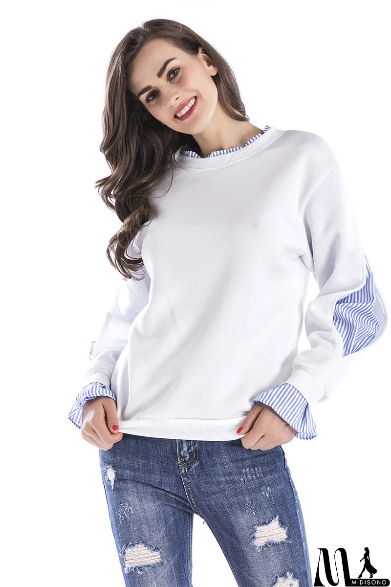 MidiSono - White Patched Ruffle Sleeve Sweatshirt