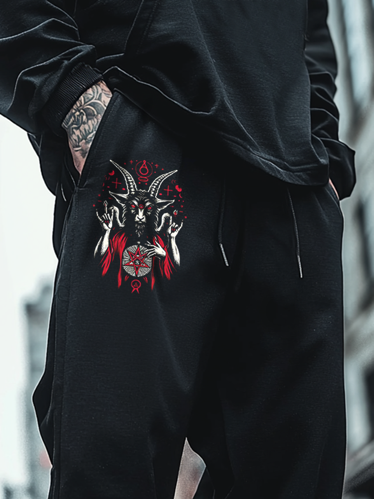 Lord Of Hell Satanic Dark Skull Goat Totem Unisex Casual Sweatpants / Rvogue / Rvogue