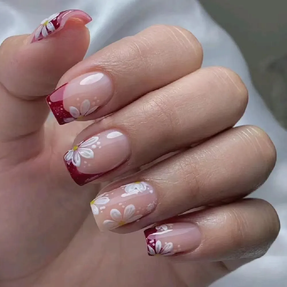 Churchf Churchf Flower Charm Red Wear Nail Piece In The Square Bright Polish Nail Patch Removable Finished Product