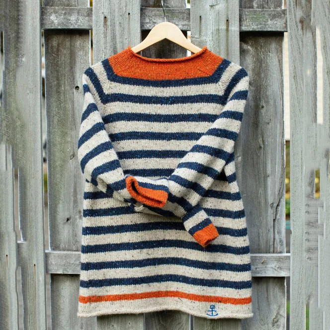Vintage Contrast Striped Print Crew Neck Sweater