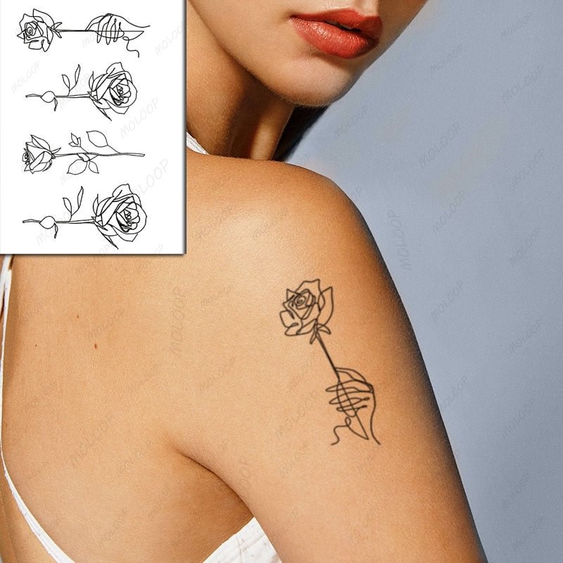 Sketch Rose Flowers Waterproof Temporary Tattoo Sticker Hand Lines Design Fake Tattoos Flash Tatoos Arm Chest Body Art for Women