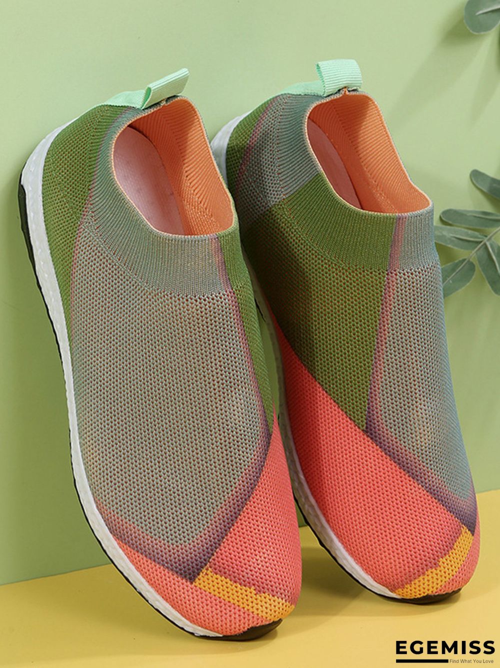 Thick Sole Color Blocking Fly Woven Mesh Slip-On Sneakers Lazy Casual Shoes | EGEMISS