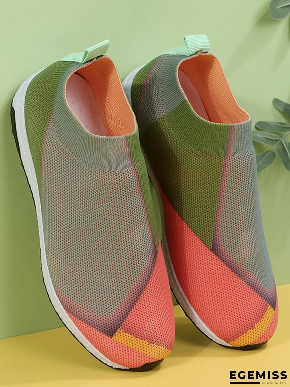 Thick Sole Color Blocking Fly Woven Mesh Slip-On Sneakers Lazy Casual Shoes | EGEMISS