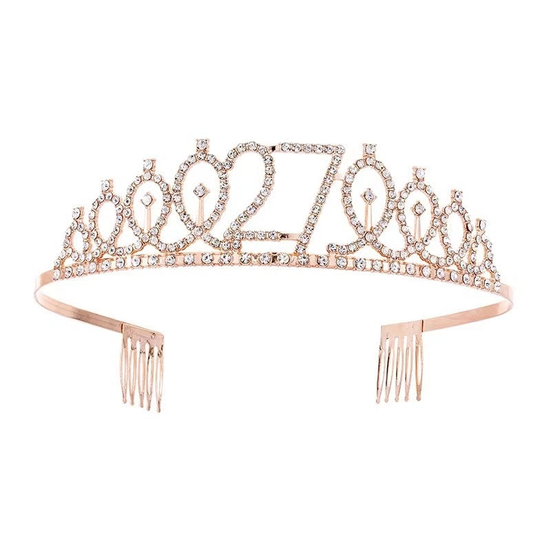 Women’s IG Style Shiny Number Crown Alloy Hollow Out Inlay Rhinestones Crown