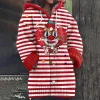 Women's Holiday Animal Printing Plus Size Leisure Hooded Cardigan Coat