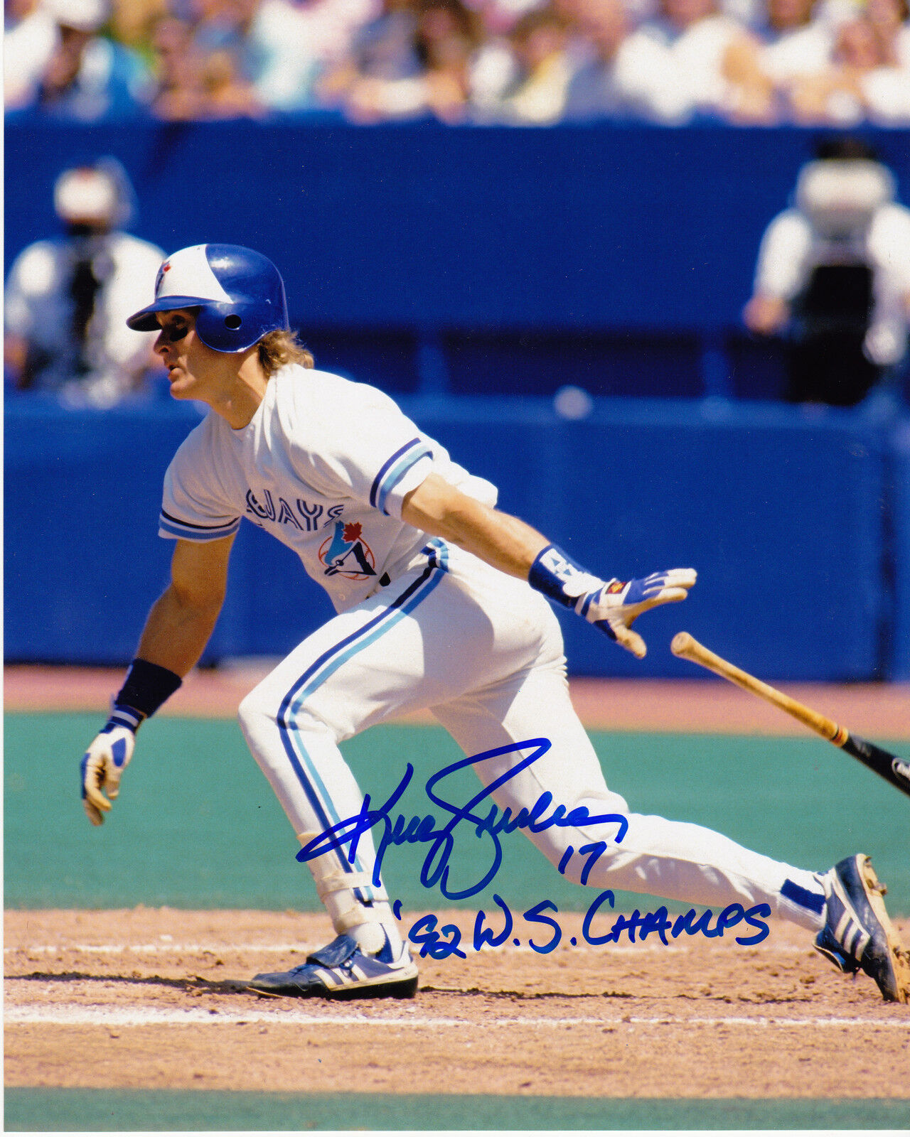 KELLY GRUBER TORONTO BLUE JAYS 92 WS CHAMPS ACTION SIGNED 8X10