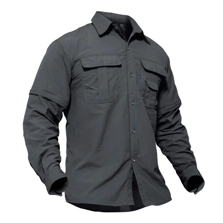 Men's Breathable Quick Dry UV Protection Solid Convertible Long Sleeve Shirt