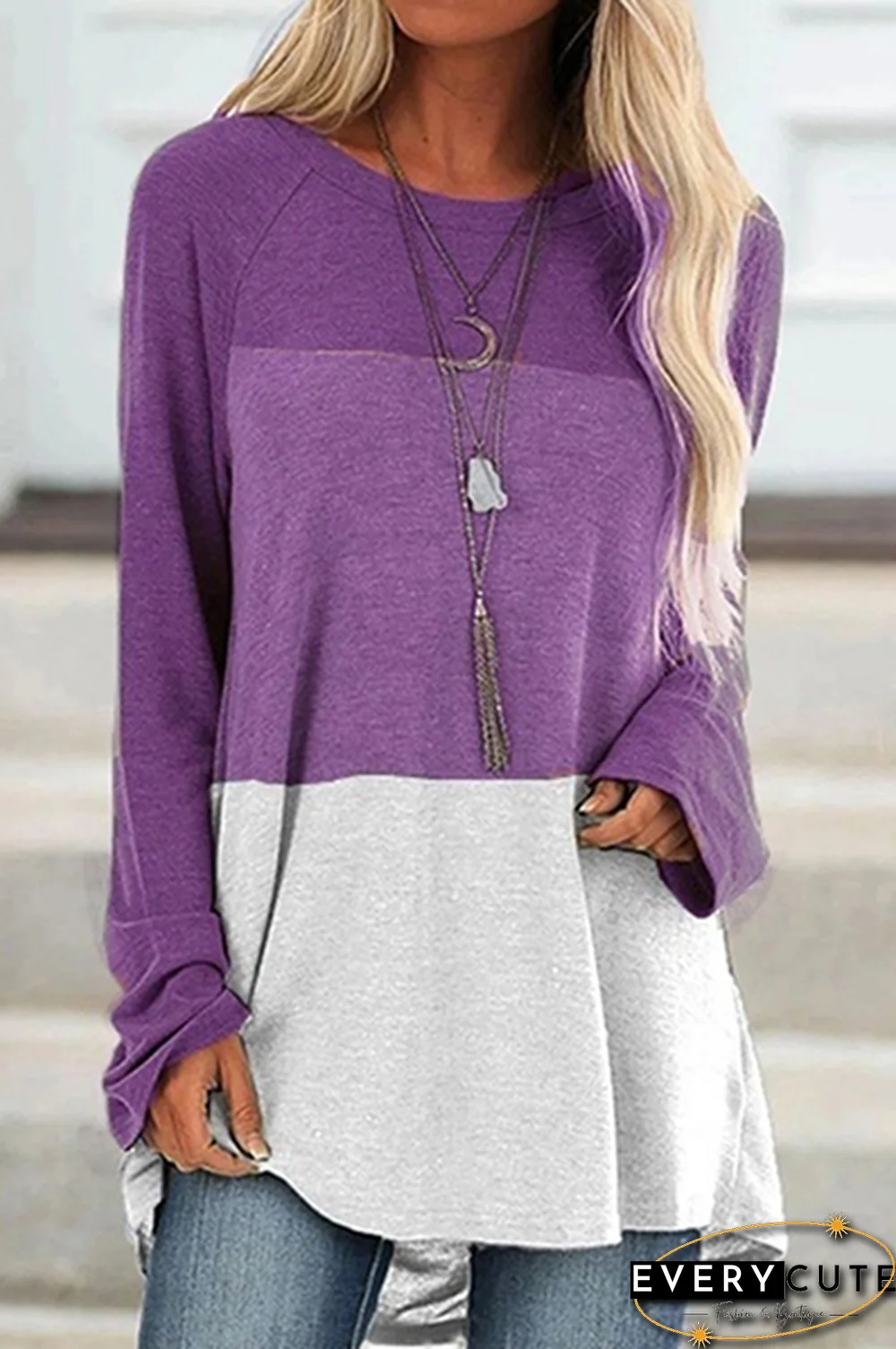 Casual Patchwork Basic Contrast O Neck Tops(6 Colors)