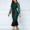 Women's Plus Size Party Dress Floral Crew Neck Long Sleeve Winter Fall Fashion Elegant Formal Midi Dress Party Evening Party Dress