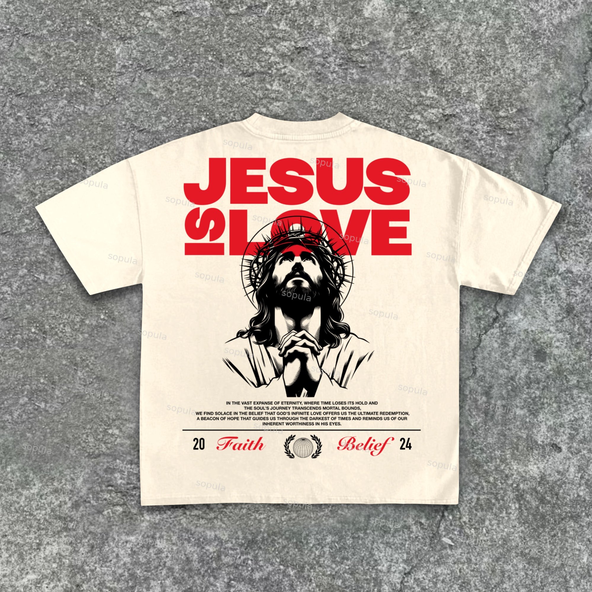 Jesus God Gospel Prayer Letters - Jesus Is Love - Pattern Print Cotton T-Shirt