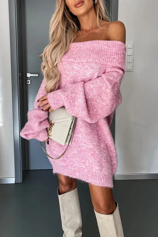 Pure Joy Knit Off Shoulder Long Sleeve Loose Sweater Mini Dress