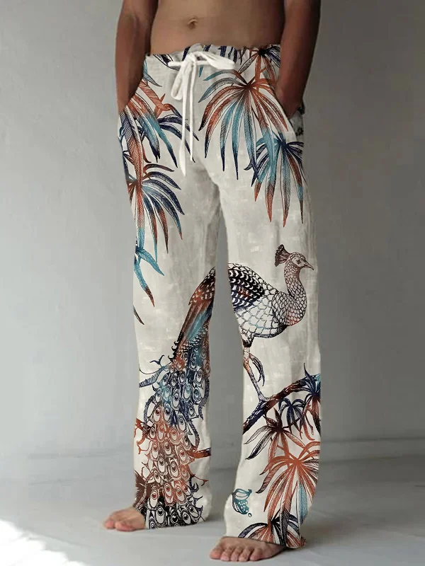Men's Vintage Plants Peacock Pattern Casual Pants