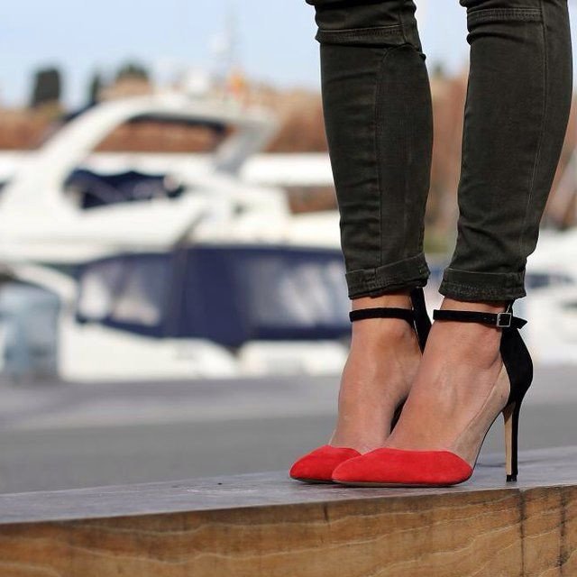 Orange and Black Ankle Strap Heels Pointy Toe Suede Stilettos Pumps |FSJ Shoes