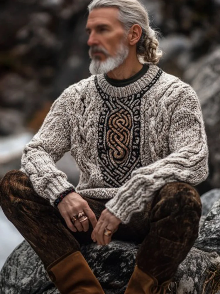 VChics Vintage Irish Celtic Pattern Men's Knit Sweater