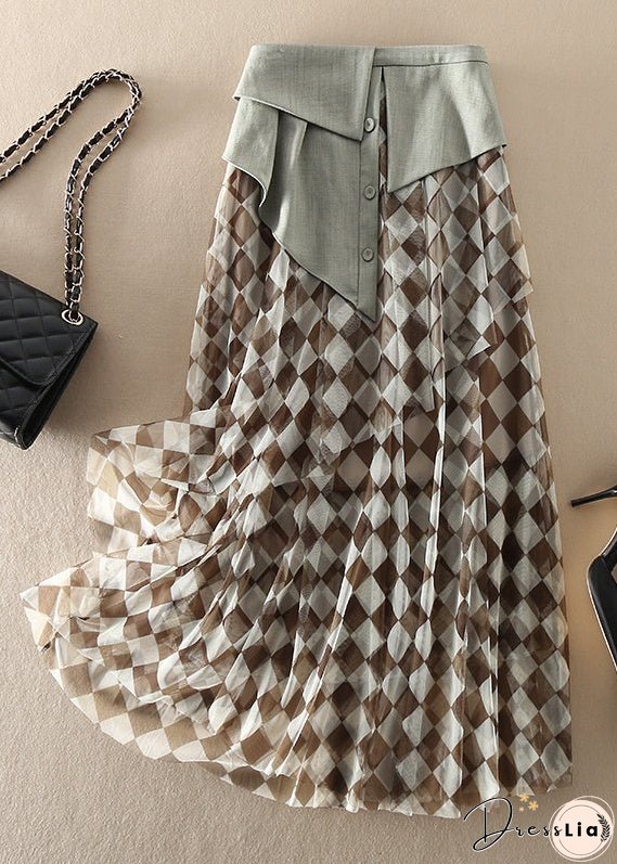 Plus Size Natural high waist Tulle Plaid Skirts Spring