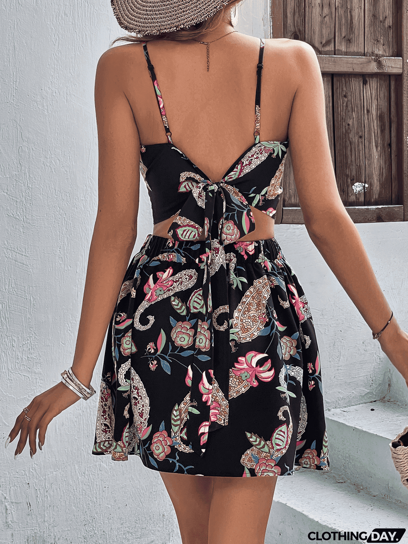 Floral V-Neck Cami and Skirt Set