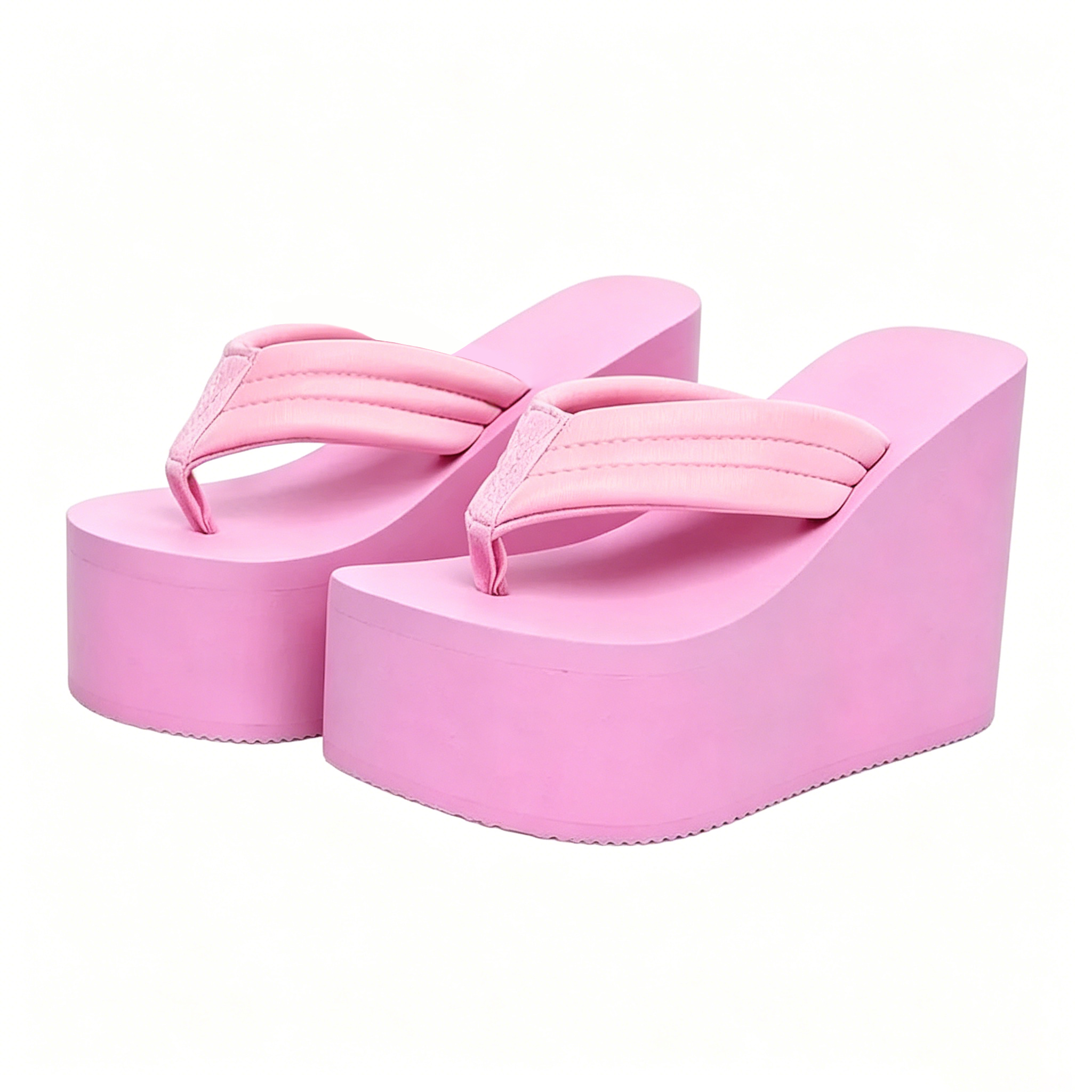 Rose Red and Black Flip Flops Slippers Holiday Style Wedges High Heel Platform Sexy Women Shoes 2026 Summer   highheelher