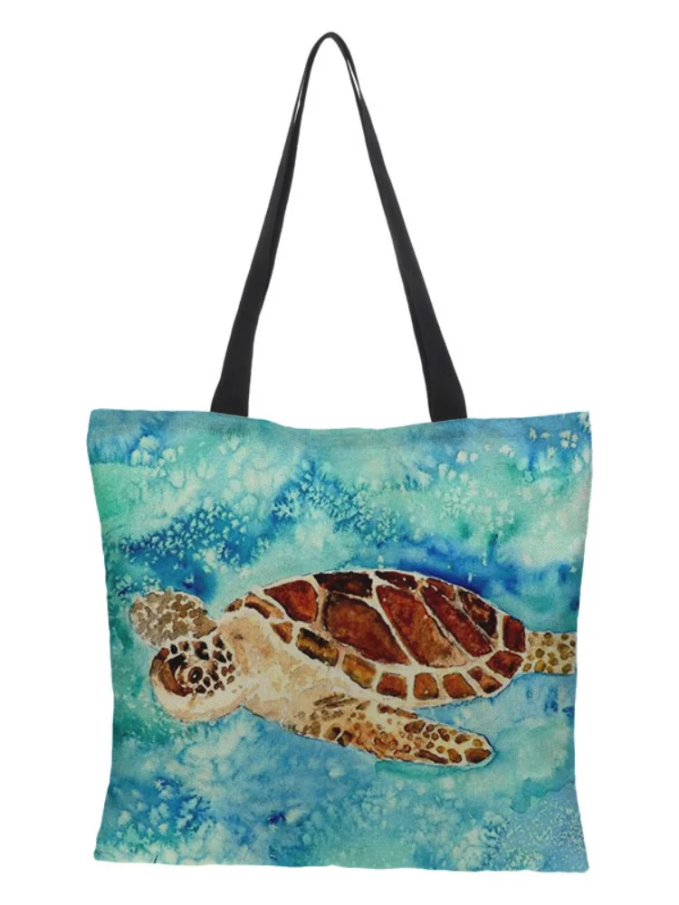 Multicolor Turtle Print Casual Shoulder Tote Bag