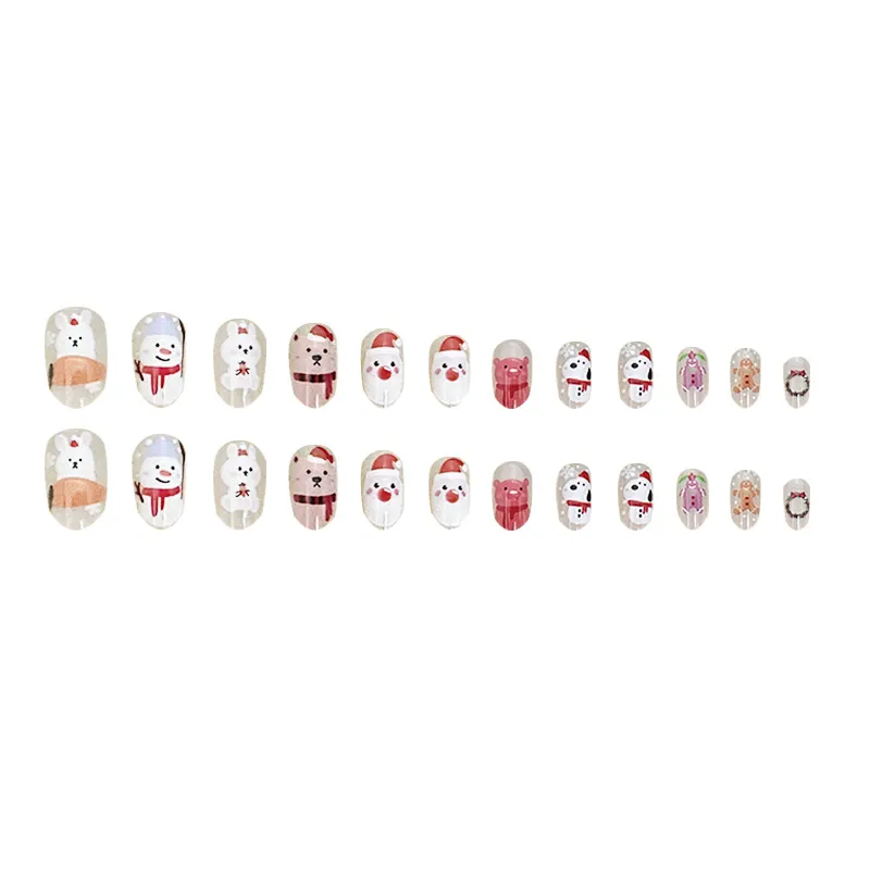 Churchf Churchf Round Head Wear Nail Santa Snowman Fake Nail Polish Winter Bear Nails Finished Nails