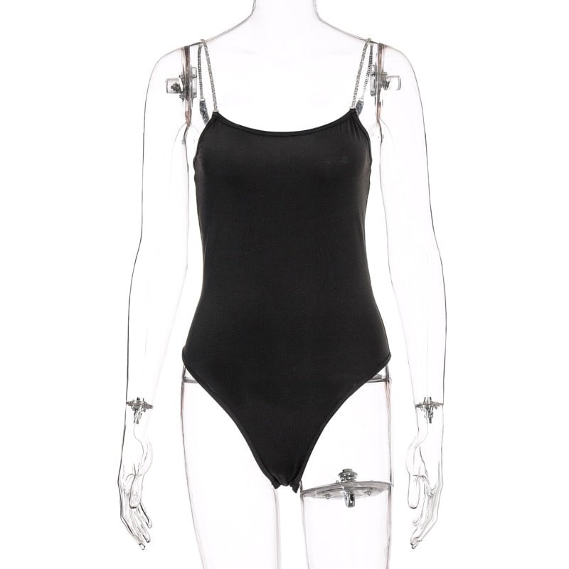 Hugcitar 2020 sleeveless shiny straps patchwork bodycon sexy bodysuit summer women swimwear outfits club body
