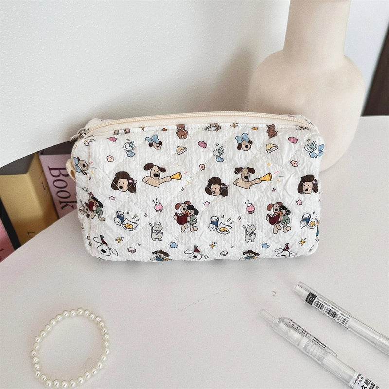 31291 Fresh Quilted Hand-held Cosmetic Bag Girl Large Capacity Cute Storage Student Zipper Stationery Bag Pencil Case