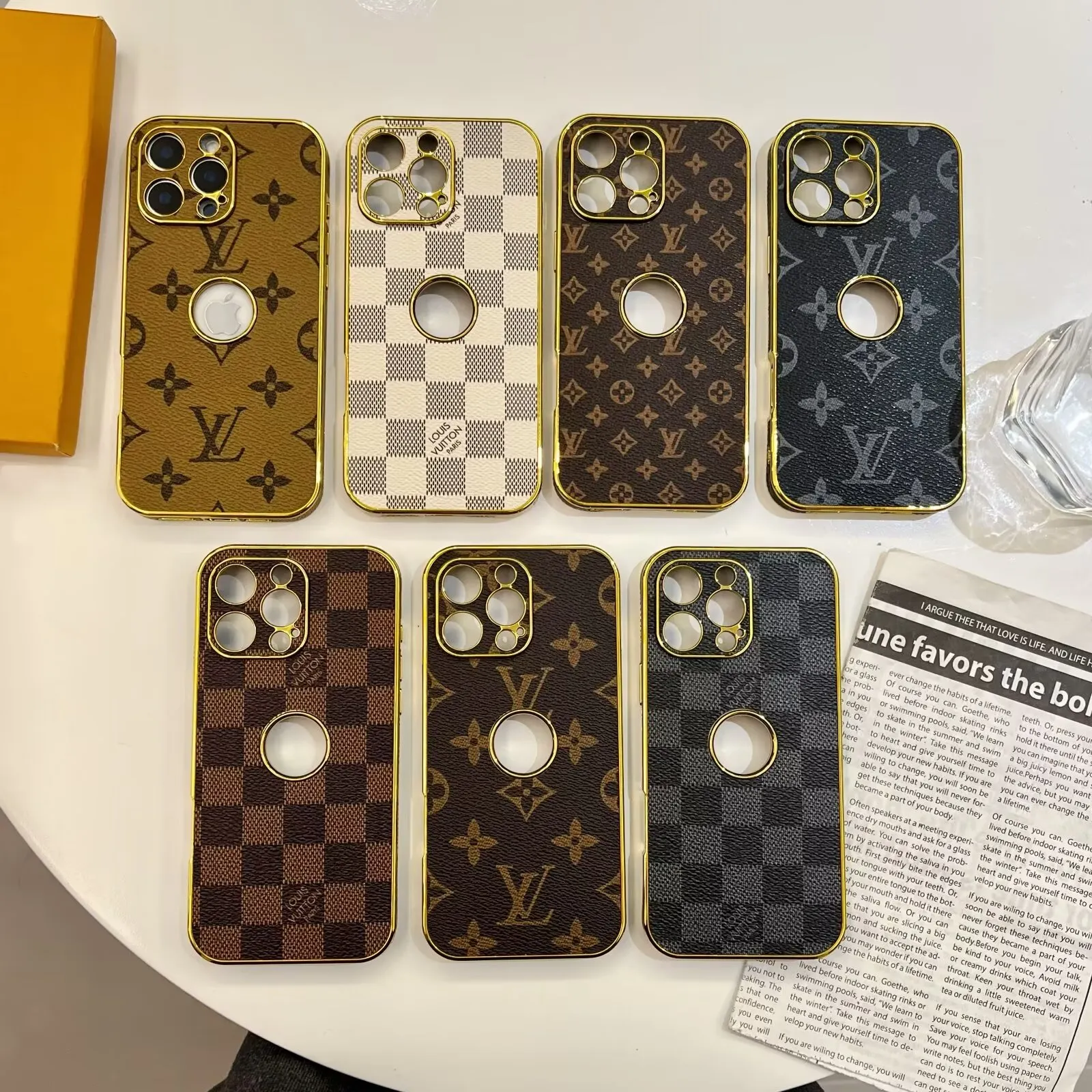 LV Electroplated Leather Monogram Canvas Checkerboard Apple iPhone Case