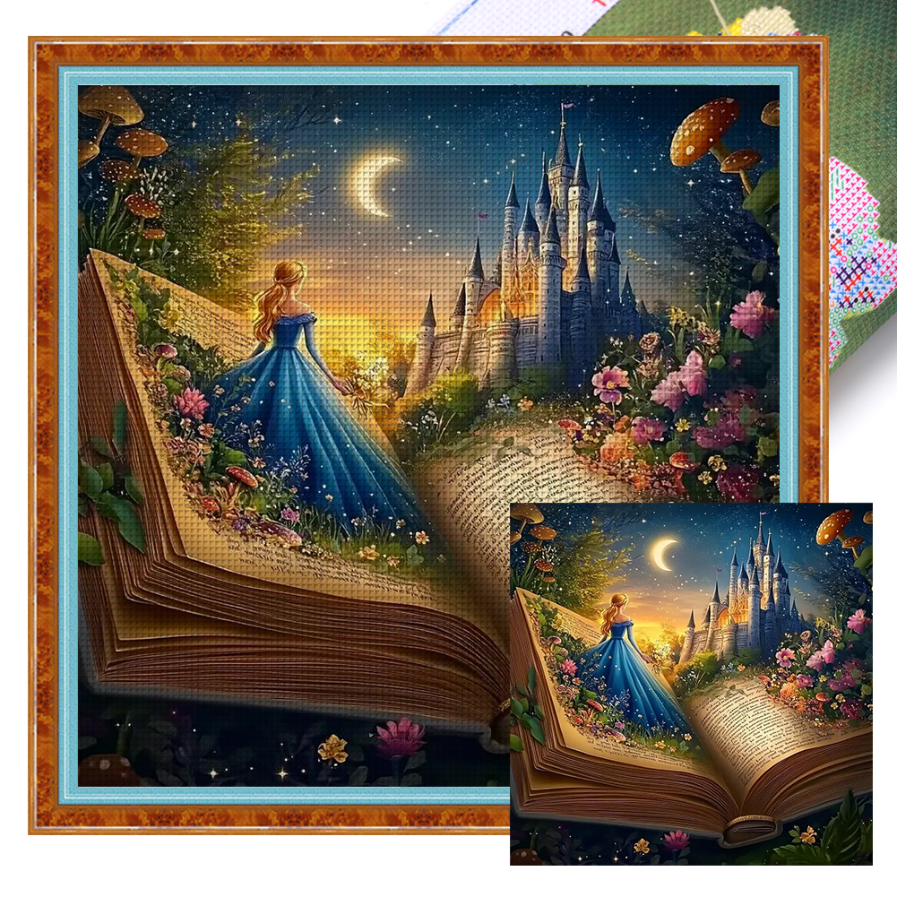 Princess And Castle In The Book Full 11CT Pre-stamped Canvas(50*50cm) Cross Stitch