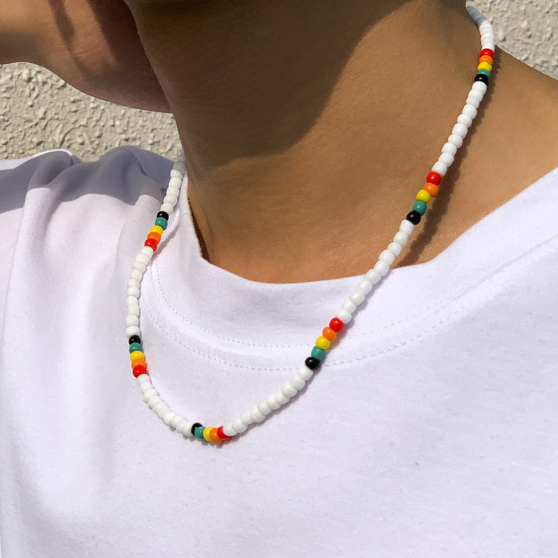 6MM Ethnic Style Chain Colorful Bead Necklace Men Jewelry-VESSFUL