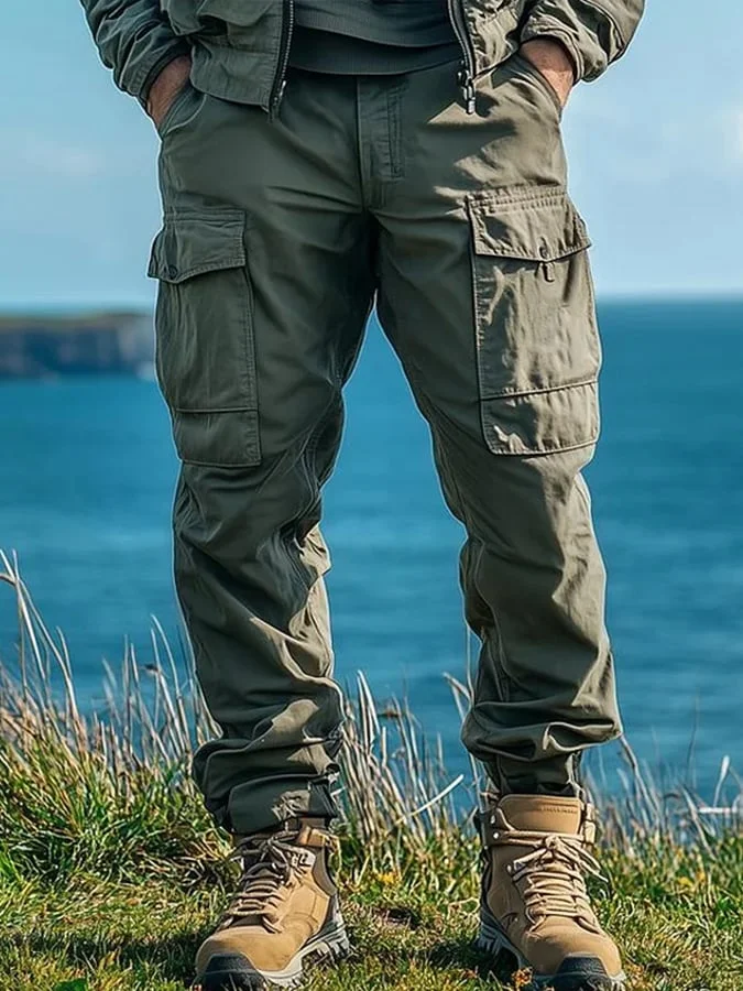 Men's Casual Solid Color Pocket Side Cargo Pants