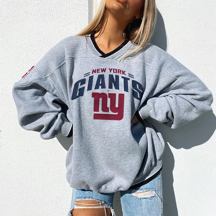 New York Giants Women's Long Sleeve V-neck Pullover Sweatshirt