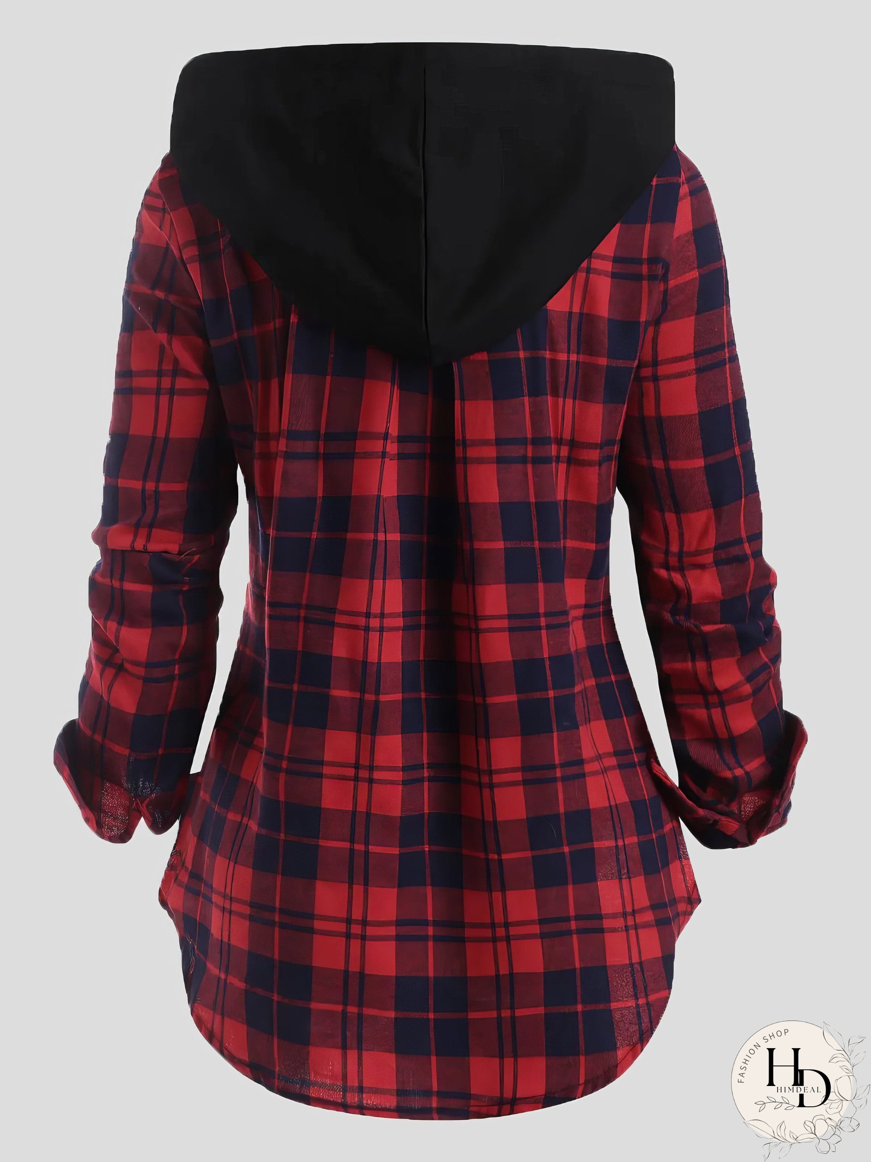 Plaid Zip-Up Hooded Coat with Pockets